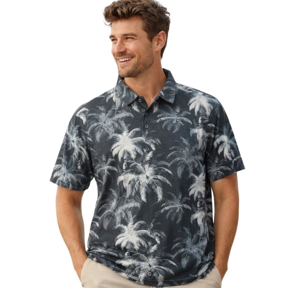 Tommy Bahama Men's Medium Polo IslandZone Palm Print Tropical